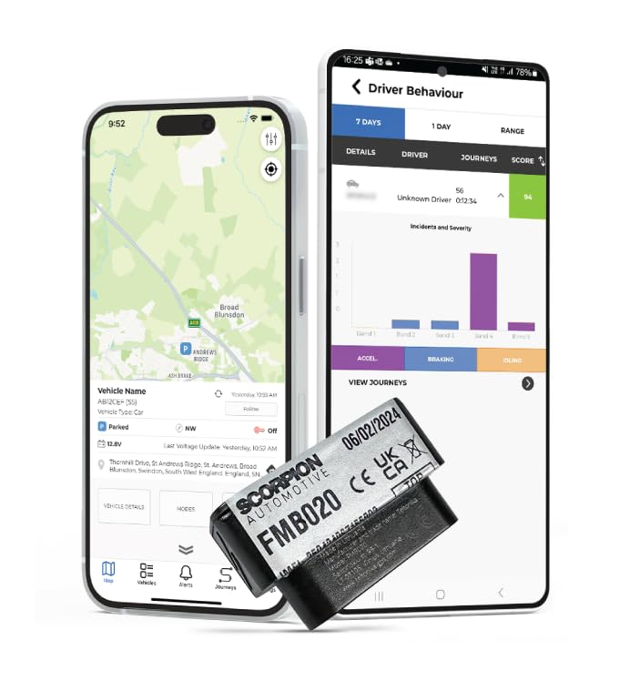 GPS Tracker ScorpionTrack OBD Car Tracker, 4G GPS Tracker for Vehicles, Real-Time Location & Compact Tracker Solution, Best GPS Tracker for Cars, Vans, Motorcycles & Motorhomes (2G FMB020+ 12 Month)