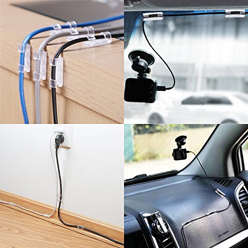 Cable Clips Self-Adhesive INNKER 32Pack Heavy Duty Cable Clips Wall Desktop Cable Clips Adhesive Cable Cord Management Wire Holders Wire Organizer Management System Transparent Screws Provided - Thumbnail 3