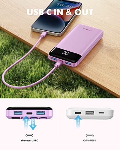 Portable Charger with Built in Cables, Portable Charger with Cords Wires Slim 10000mAh Travel Essentials Battery Pack 6 Outputs 3A High Speed Power Bank for iPhone Samsung Pixel LG Moto iPad (Purple)