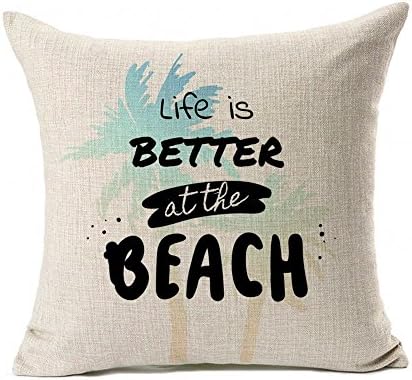 MAEZAP Life Is Better At The Beach Throw Pillow Cover Cushion Case Home Decoration Cotton Linen 18x18 Inch