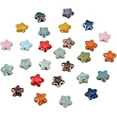 PONABEADIY 1 Box 40PCS Vintage Porcelain Star Beads with Hole Summer Ocean Sea Hawaii Theme Colorful Pentagram Glazed Ceramic Handmade Spacer Bead for Jewelry Making Bracelets Necklace Adult Diy Craft