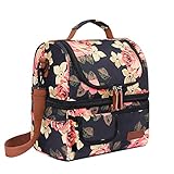 UtoteBag Insulated Lunch Bag for Women Double Deck Nylon Lunch Box Leakproof Cooler Bag Reusable Cooler Box Fashionable Lunch Organizer with Removable Shoulder Strap(Peony)