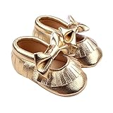 FEITONG Toddler Baby Girls' Crib Bowknot Shoes Casual Shoes (Age:6~12 Month, Gold)