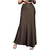 OYOANGLE Women's Satin Silky Ruffle Bodycon Skirt High Waist Elegant Fishtail Flared Long Skirts