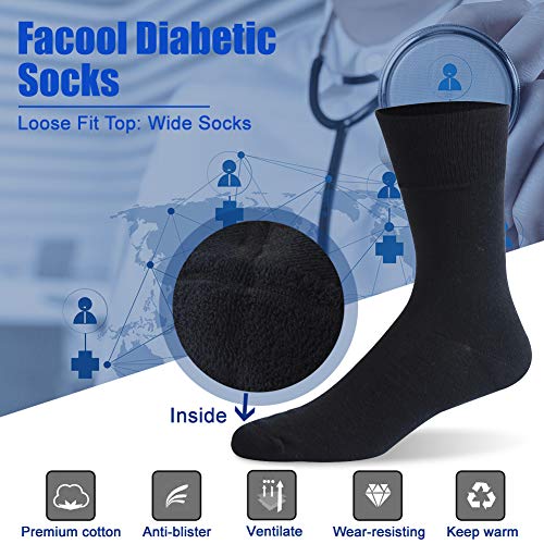 Facool 6 Pack Mens Womens Thin Non Binding Extra Wide Loose Top Cotton Diabetic Dress Socks Multi Color Medium