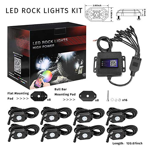 RGB LED Rock Light Kit, Auto Power Plus Neon Led Lights Waterproof Bluetooth Strobe Lights Underglow RGB led lights for Truck SUV ATV Boat Motorcycle Off Road Jeep - 8 Pods