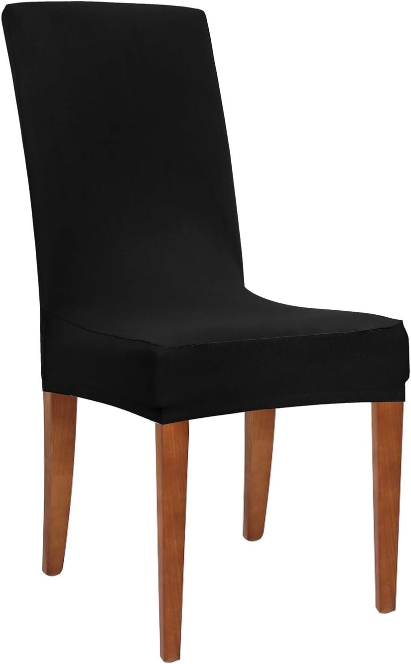 Obstal Black Stretch Spandex Dining Room Chair Covers – Set of 4 Universal Removable Washable Chair Seat Slipcovers Protector for Kitchen, Ceremony, Wedding, Banquet, Hotel and Party: Kitchen & Dining