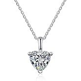 CFFYER Heart-Shaped Moissanite Diamond Pendant Necklace, Sterling Silver Chain