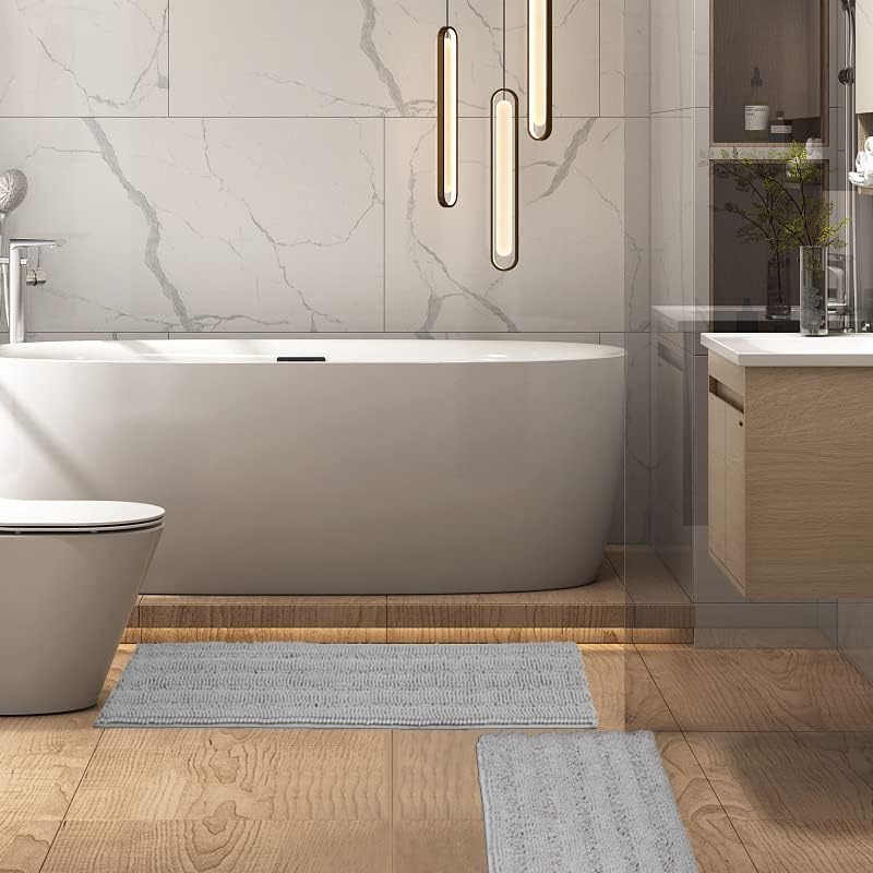 TENGTENGLINK Bath Mats for Bathroom Sets,2 Piece Bath Rugs,Thick Soft Chenille Floor Mats,Non Slip Shower Mats Ultra Water Absorbent Doormat. (Light Grey, 16x24 Plus 20x32) - Image 8