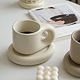 WENSHUO Chubby Funny Coffee Mug, Novelty Cute Cup and Saucer, Matte Crème, 9 oz (Matte Crème)