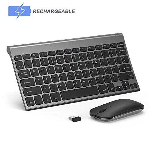 Wireless Keyboard and Mouse, Seenda Small Rechargeable Low Profile Wireless Keyboard and Mouse Set with Long Battery Life for Windows Devices(Standard UK Layout), Space Grey
