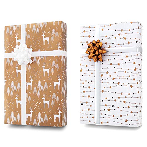 Gold + Copper + Silver Designer Wrapping Paper Set: 4 Rolls (8 Designs) of Premium Gift Wrap (80 sq. ft.) with 29 Coordinated Bows, 2 Spools of Ribbon, and 24 Gift Tags - Thumbnail 6