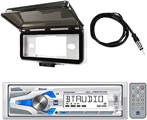 Dual Single-DIN In-Dash Marine Mechless Digital Media AM/FM Receiver with Bluetooth with Enrock Marine Audio Dash Kit Protector For Boat/Yacht/Off Road 1-Din Radio Receivers &amp; Enrock Marine Antenna