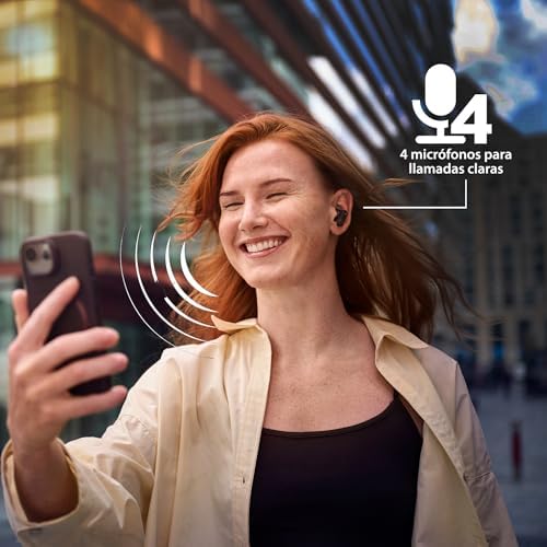 TAT6100BK - Auriculares inalámbricos con Funda de Carga Inteligente, cancelación de Ruido, 4 micrófonos, Graves dinámicos, Tiempo de reproducción de 28 Horas, Bluetooth 5.4, IPX5, Controles