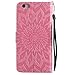 iPhone 6S Plus Wallet Case,A-slim(TM) Sun Pattern Embossed PU Leather Magnetic Flip Cover Card Holders & Hand Strap Wallet Purse Case for iPhone 6 Plus / 6S Plus [5.5 Inch] - Pink