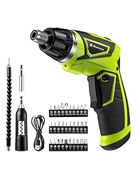 Powerextra - Destornillador recargable de 3,6 V, 2000 mAh, iones de litio máximo, 6 N.m, con 6 + 1 par de torsión, 30 puntas de controlador, cable de carga USB, abridor de vino