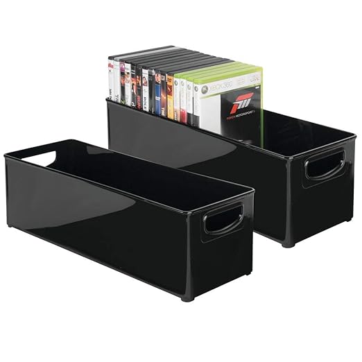 mDesign Set of 2 DVD Storage Box Stackable DVD and CD Holder Box With