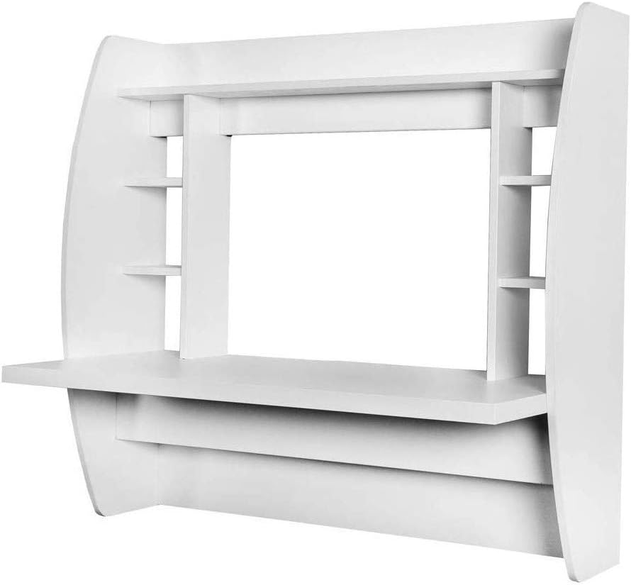 Wall Mounted Table Floating Desk Multi-Function Wall Mount Laptop Desk Writing Desk Home Office Computer Desk with Large Storage Area Kids Bookshelf (White)
