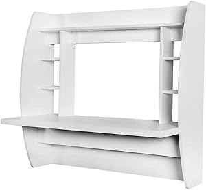 Wall Mounted Table Floating Desk Multi-Function Wall Mount Laptop Desk Writing Desk Home Office Computer Desk with Large Storage Area Kids Bookshelf (White)