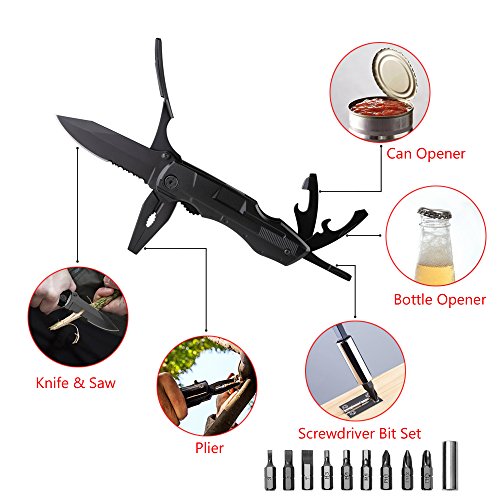 Multitool Pocket Knife 5-in-1 Black Oxide Stainless Steel Multi-Purpose Folding Knives Keychain Plier Kit for Outdoor Survival, Camping, Fishing, Hunting, Hiking
