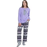 GreaterGood Nordic Paws Pajama Set for Women Long Sleeve Top Fleece Pants with Pockets Cozy Winter Animal Print Sleepwear