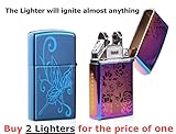 USB Lighter 2 Pack - Dual Arc Electronic Lighter - Electric Plasma Lighter - Tesla Coil Rechargeable Cigarette - Windproof Flameless Butane Free Airport Safe - Perfect Gift FIRELUXOR (Blue, Pink)