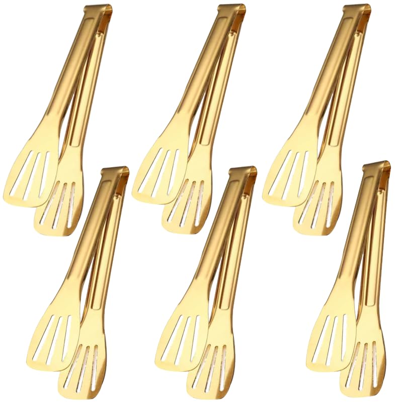 Photo 1 of 6 Pack Serving Tongs Kitchen Tong, 7 Inch Gold Buffet Tongs, Stainless Steel Food Tong Small Tong, Serving Tong for Buffet, Party, Salad, Appetizers