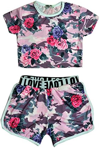FAST TREND CLOTHING Girls Camo Crop Top and Shorts Outfit New Kids Summer Set Age 5-13 Yrs
