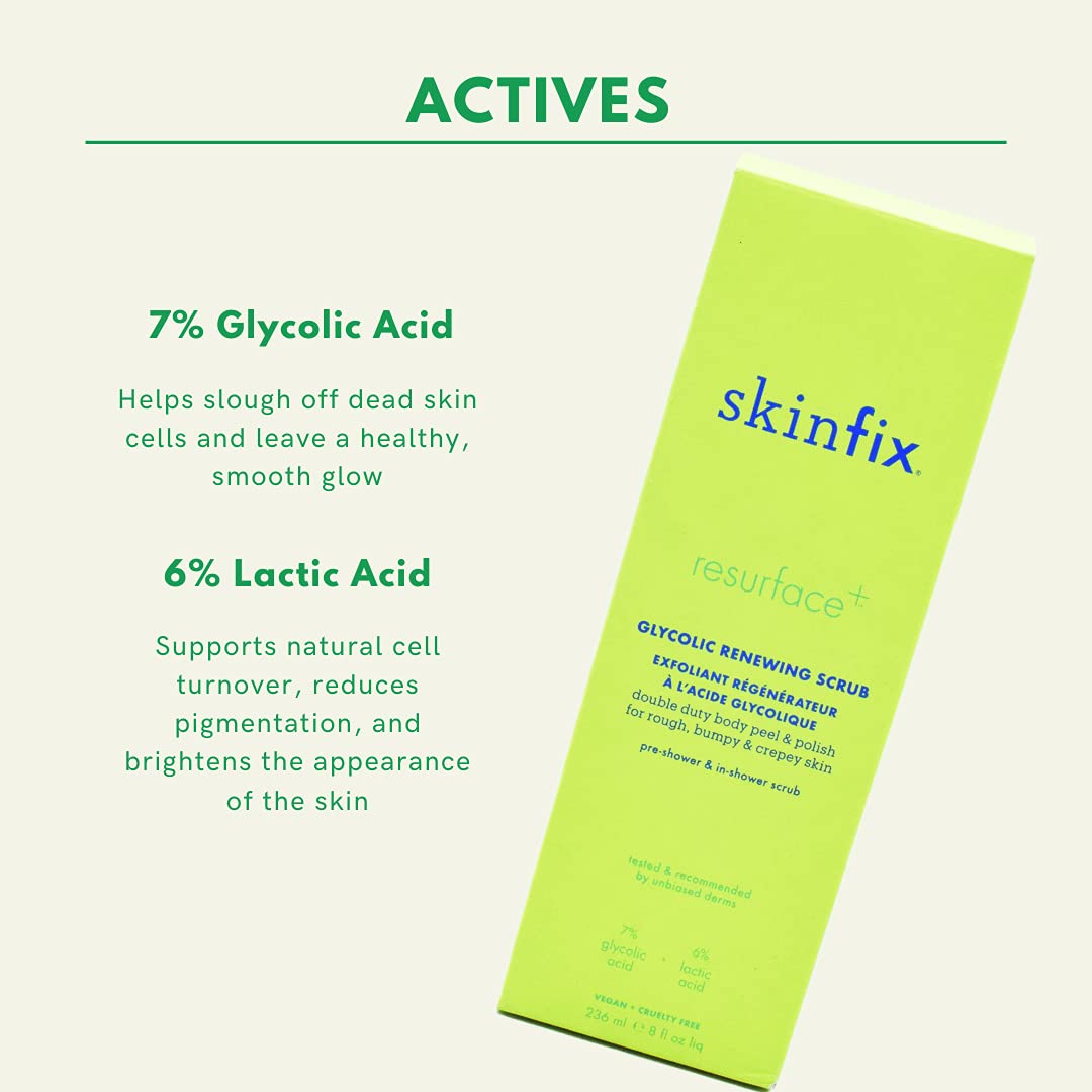 Skinfix Glycolic Renewing Scrub - 8 oz - Dual-Action Exfoliating Body Treatment - Smooths Rough Patches, Removes Flakes & Improves Skin Texture - Vegan, Cruelty Free