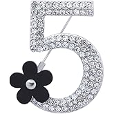Brooch Pin Number Five Pin Brooch Corsage Scarf pin Rhinestones Breastpin for Wedding/Banquet/Bouquet