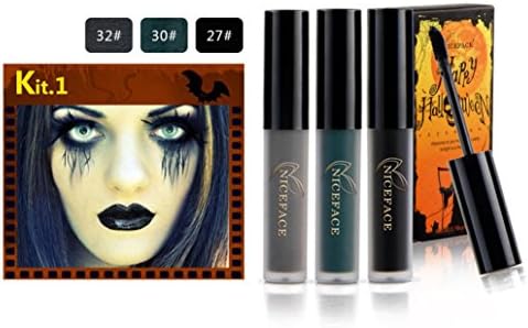 OMfeng 3Pcs Halloween Style Lip Lingerie Matte Liquid Lipstick Waterproof Lip Gloss Set (A)