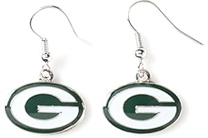 Aminco NFL Green Bay Packers Logo Dangler Earrings , Silver, Size 2.5
