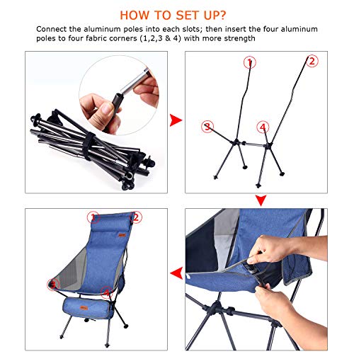 RISEPRO Denim Outdoor Camping Stuhl Tragbare leichte Klappstühle mit Kopfstütze und doppelseitiger Tasche mit hoher Rückenlehne für Rucksacktouren im Freien, Wandern, Reisen, Picknickfischen – Bild 5