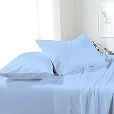 NON Sticky cotton Premium California King Waterbed Sheets, 4 Piece Egyptian Cotton Attached Sheet Set with 15" Deep Pocket, Soft Breathable Bedding for Waterbeds 84" x 98", Light Blue Solid