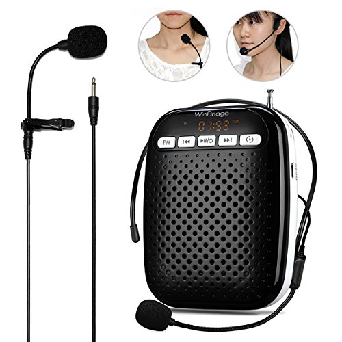 WinBridge Voice Amplifier with Headset Microphone and Lavalier Microphone Waist-Band Portable Rechargeable PA System Speaker Built In FM Stereo Radio 10W WB378