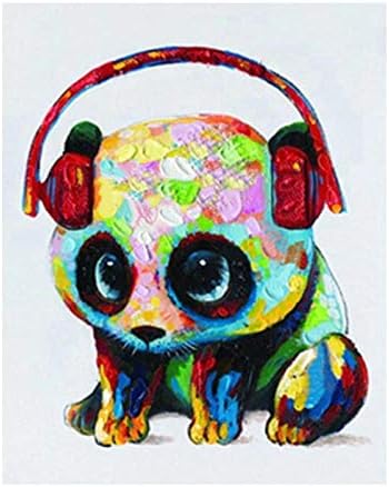 Diy oil painting paint by number Giant panda wearing headphones music 40x50cm with Brushes Paints and Canvas Home Decor for Adults Children Seniors Junior Beginner Level Acrylics Painting Kits