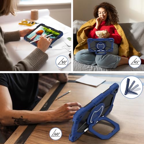Shockproof Heavy Duty Case for Samsung Tab A11 Plus and Samsung Tab A9 Plus, 3-Layer Protection with Flexible Stand, Rotating Kickstand, Hands-Free Viewing (Navy Blue)