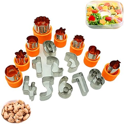 Stainless Steel Vegetable Cutter Shapes Set (17pcs) Vegetable Fruit Cookie Cutter Mold and Biscuit Cutters Set Numbers 0-9 - Cute for Fun Food