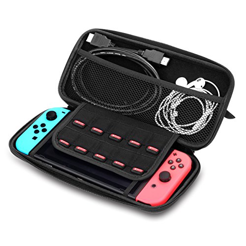WENFENG Hard Carrying Case for Nintendo Switch, Protective Portable Travel Switch Carrying Case with 10 Game Cartridge Holders – Black
