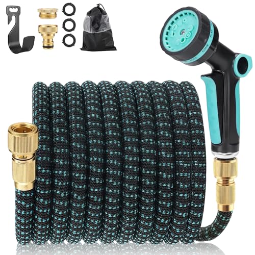 Manguera Jardin Extensible 30M, Mangeras Jardineria Flexible con Pistola de 10 Funciones, Conectores Metálicos 1/2" y 3/4", Garden Hose para Riego, Terraza y Lavado de Coche