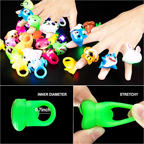 Party Favor for Kids 46 Pack LED Light Up Rings Bulk Toys Jelly Birthday Gift Blinky Glow in The Dark Party Supplies 36 Rings and 10 Sheets Tattoo Stickers for Kids Boys Girls