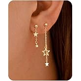 PRTGL Dangle Earrings for Women - 14K Gold/White Gold/Rose Gold Plated Butterfly Heart Star Hoop Chain Long Tassel Cubic Zirconia CZ Dangle Earrings