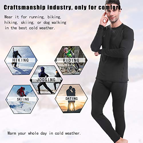 Mens Thermal Underwear Sets Base Layer Warm Top & Bottom Compression Winter Ultra Soft Gear Sport Long Johns Set for Men (Black, Large) - Thumbnail 5