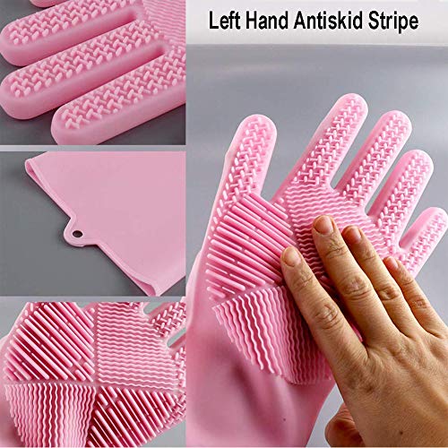 Dish Washing Gloves, 2 Pairs of Magic Silicone Dishwashing Gloves, Rubber Cleaning Gloves with Scrubber, Qhand Dish Gloves for Plate Fruit Kitchen Bathroom Car Home Clean and Pet Care, Universal Size
