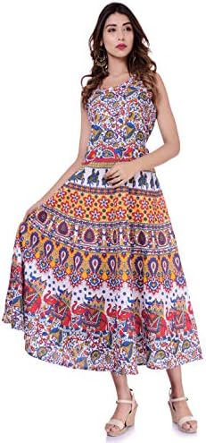 Trapti Women’s Cotton Maxi Jaipuri Printed Long Dress (Free Size Upto 42-XL)