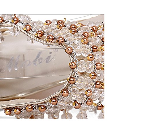 Odema Womens Peep Toe Sandals Glitter Rhinestone Beaded Gladiator Shoes Wedge High Heel Sandals - Image 8