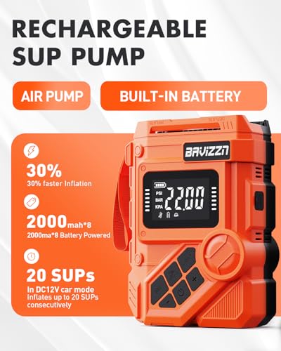 BAVIZZN 22Psi Rechargeable Sup Pump 59.2WH Paddle Board Electric Pump | Type C Line Inflator And Deflator 12v Dc For Paddle Board,Boat,Kayaks,Water Sports