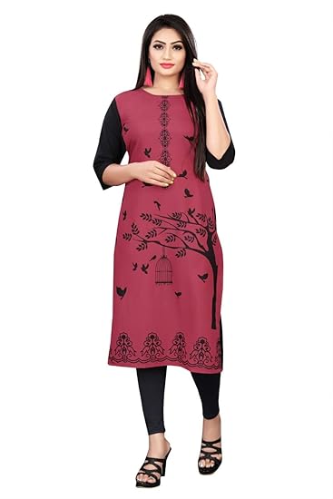 Womens Pink Kurti The American Crepe Printed
