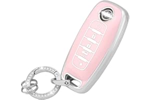 UHONSN for Nissan Pathfinder Key Fob Cover 2023 Rogue Car Accessories 5 Button Pink Keys Shells Case with Bling Keychain Soft TPU Keycover Cute Girly