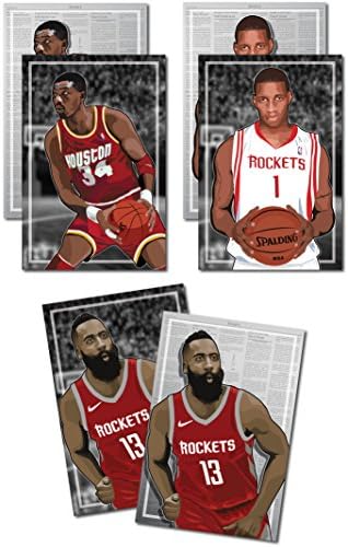 Oakley Graphics 3 Posters of Houston Rockets - James Harden, Hakeem Olajuwon, Tracy McGrady Art Prints - Buy 1 Get 2 Free, 3 Total Prints (2-Sided) (Medium Set - 12"x18")